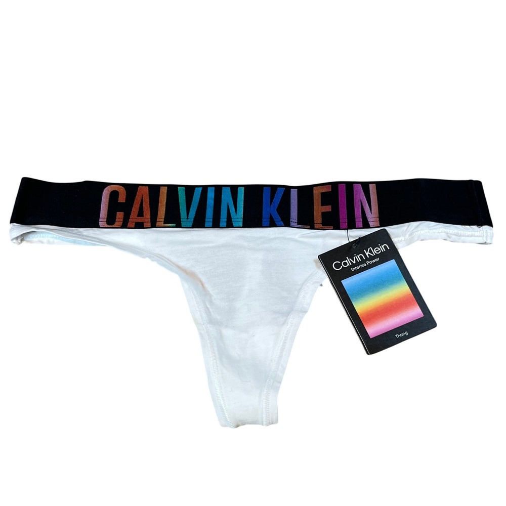 Calvin Klein Intense Power Pride Rainbow Logo Thong White Small QF7833-110